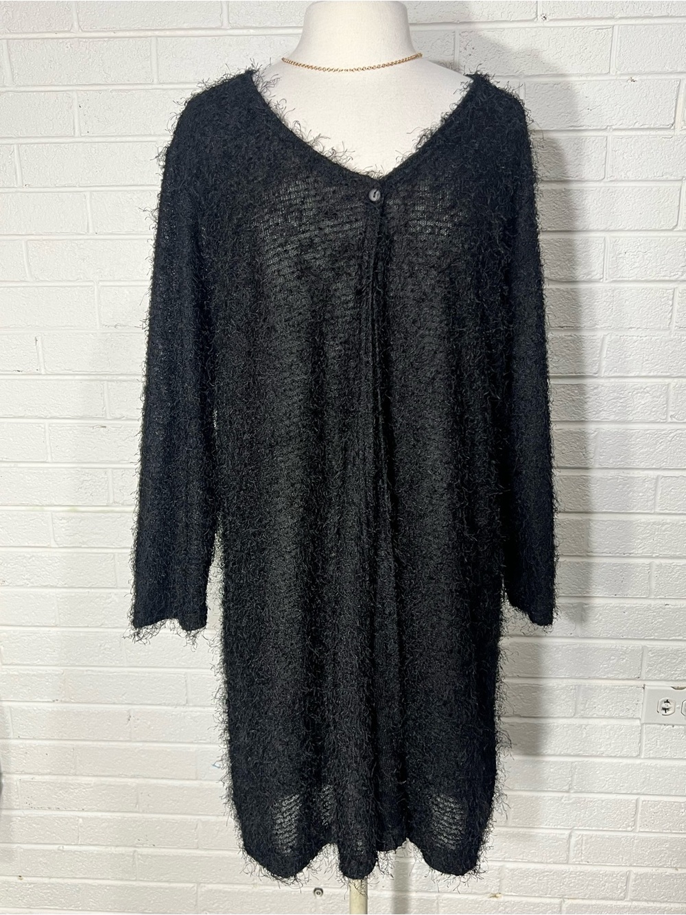 Cozy Black Fuzzy V-Neck Cardigan